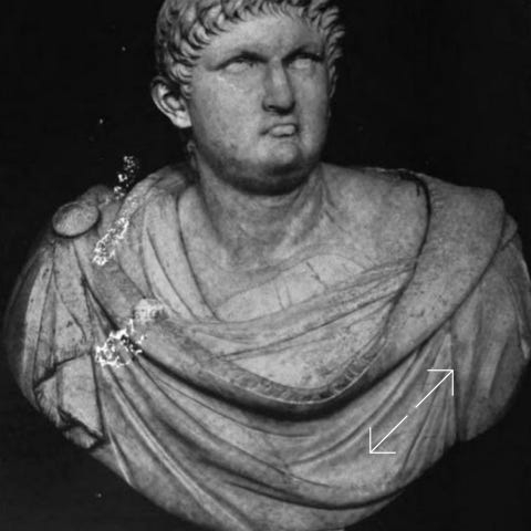 Wilde’s short hair in the  1883 photographs was inspired by this bust of Nero in the Louvre  