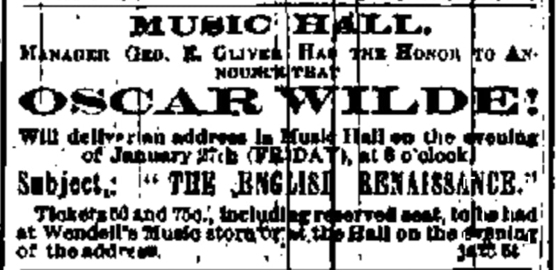 Music Hall S. Pearl and Beaver Streets, Albany, NY. Oscar Wilde 